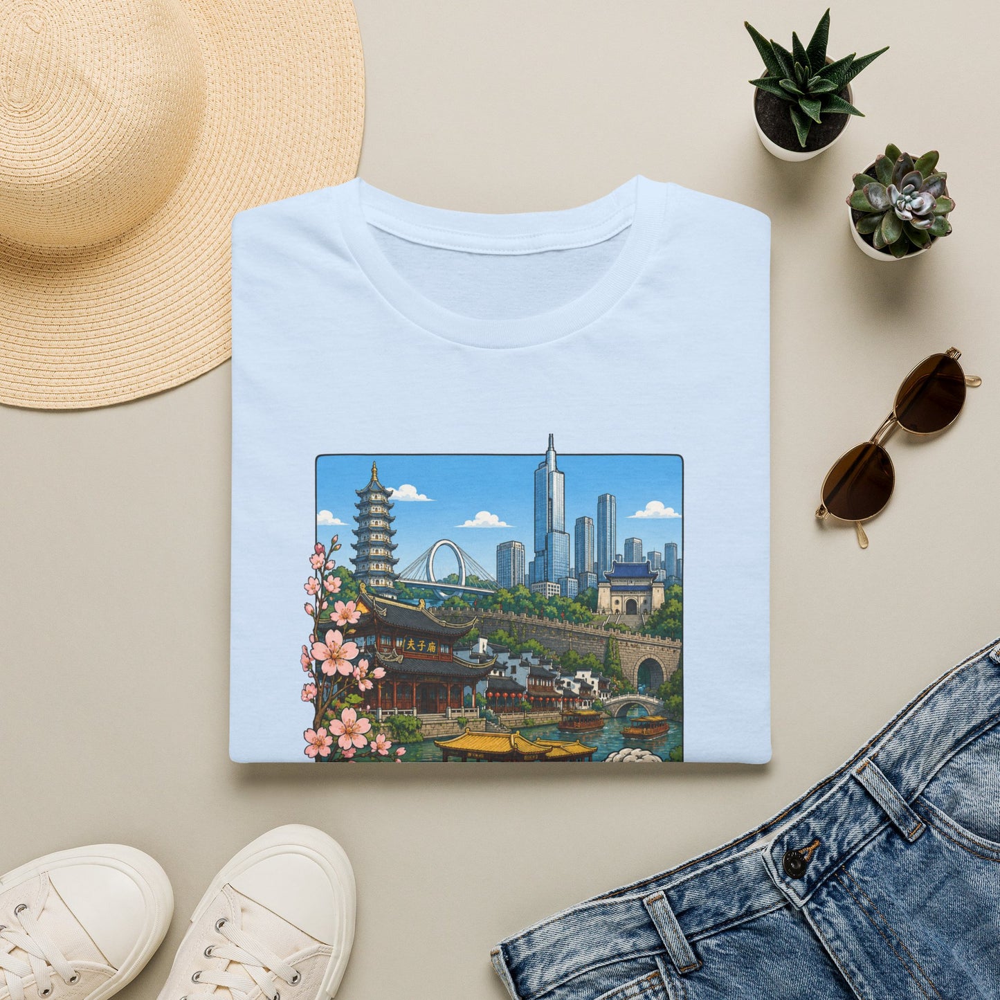 T-Shirt — Nanjing Skyline Vintage Travel Poster Tee