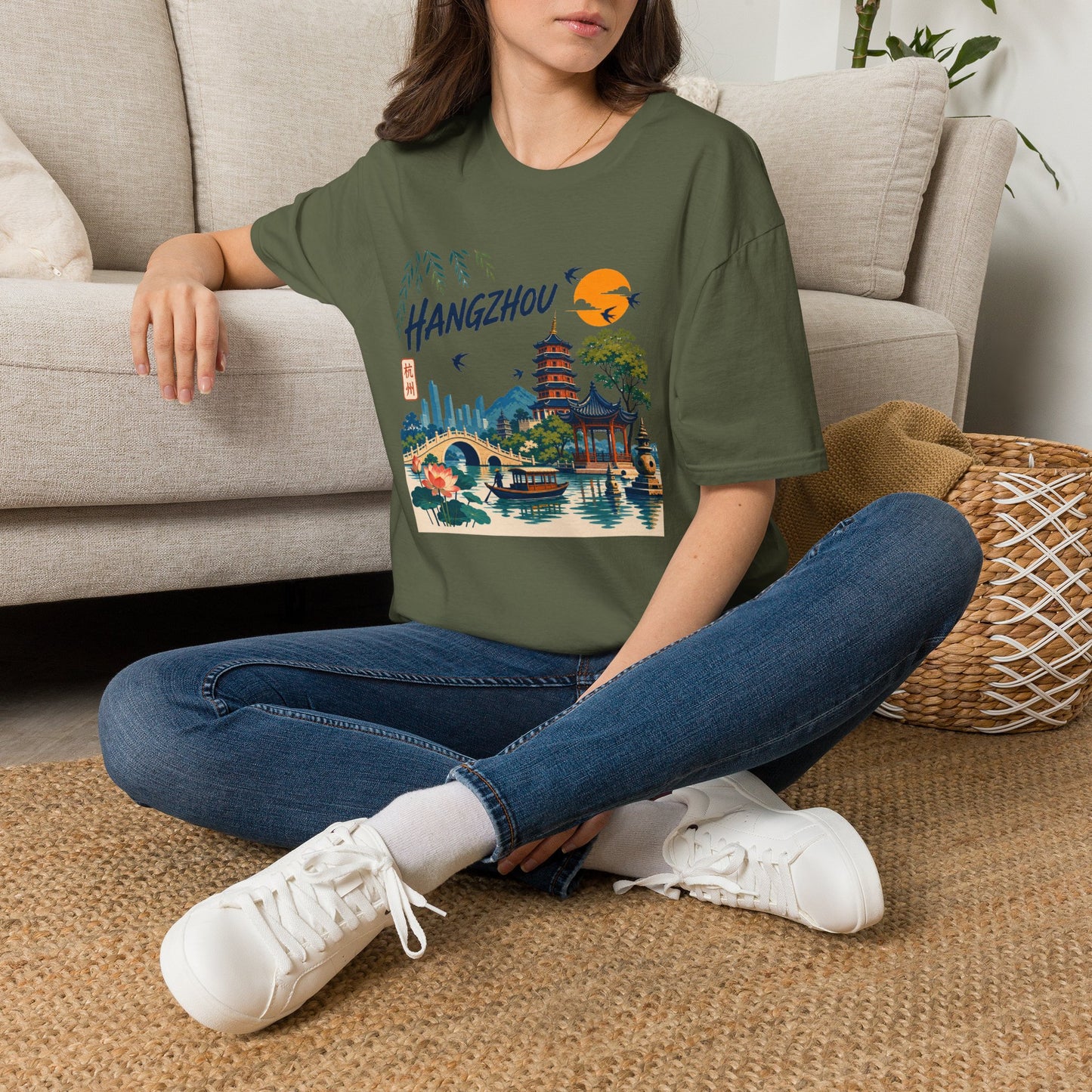 Hangzhou Travel Tee — Scenic Pagoda, Skyline & Sunset Graphic T-Shirt