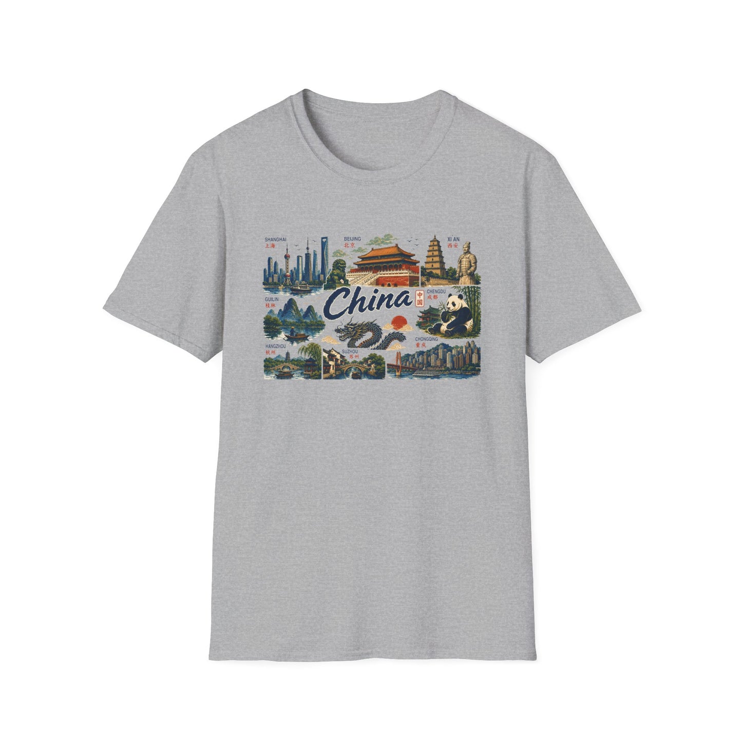 China Landmarks T-Shirt — Panda, Great Wall & Skyline Travel Tee