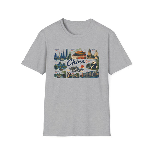 China Landmarks T-Shirt — Panda, Great Wall & Skyline Travel Tee