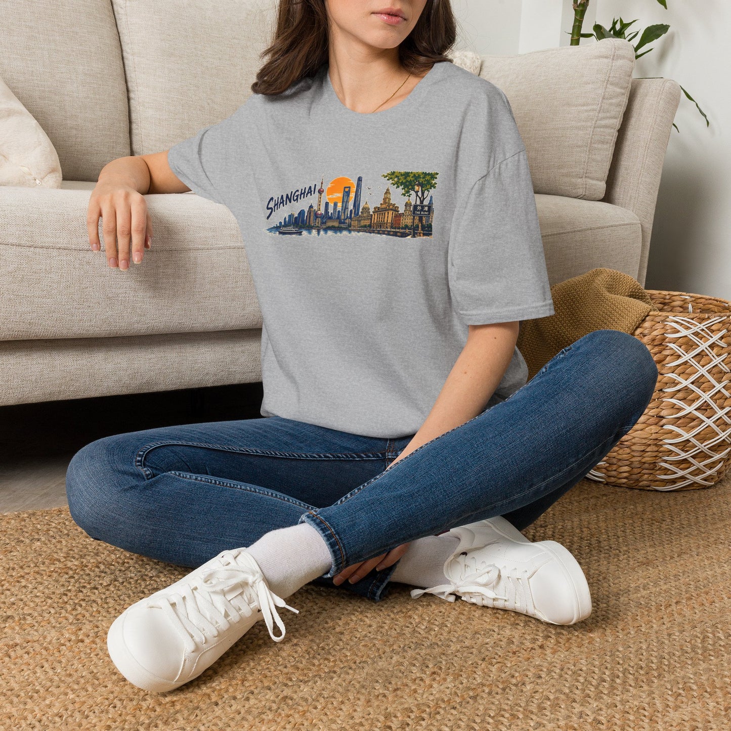 Shanghai Skyline T-Shirt — Vintage Cityscape Sunset Tee