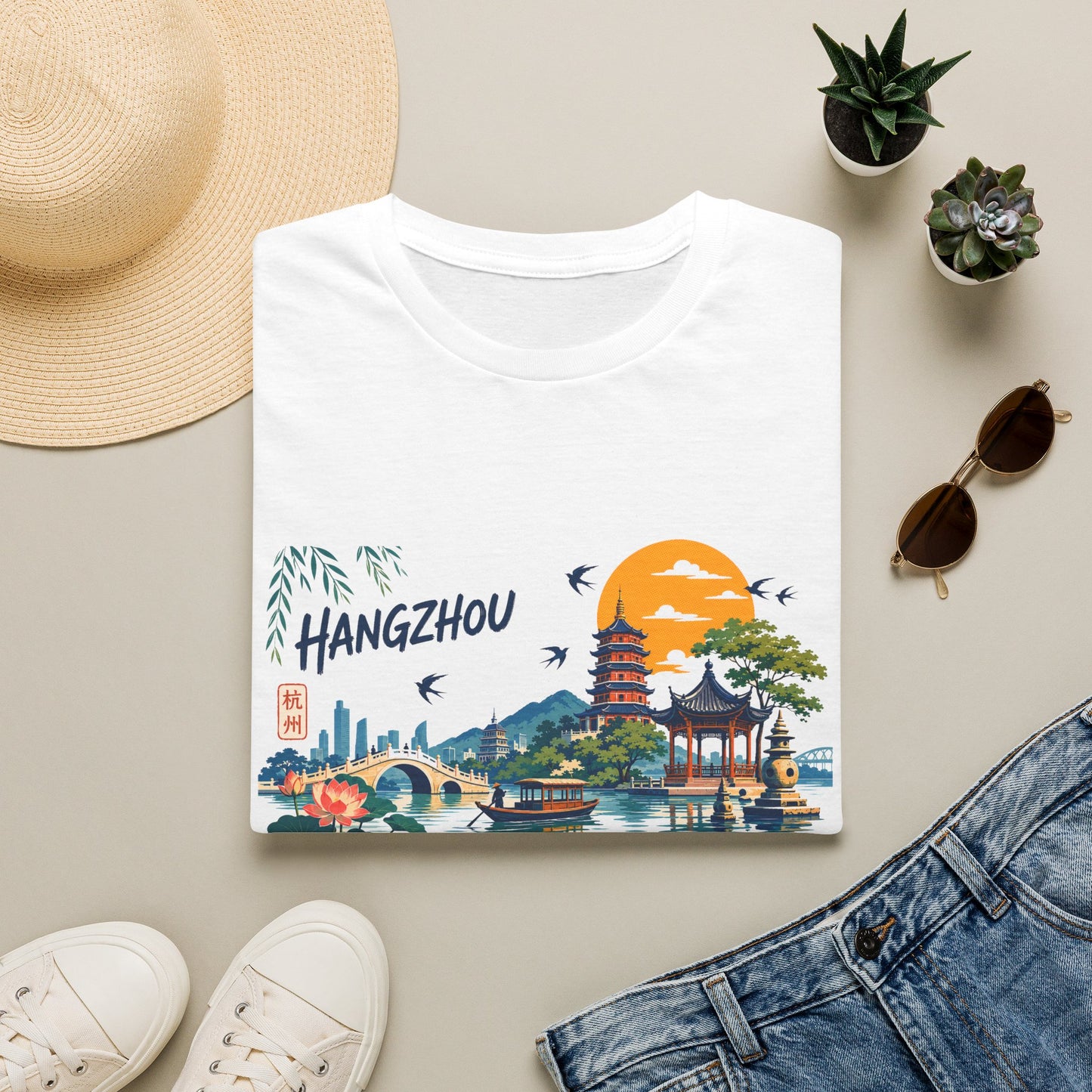 Hangzhou Scenic T-Shirt — Pagoda Sunset China Travel Tee