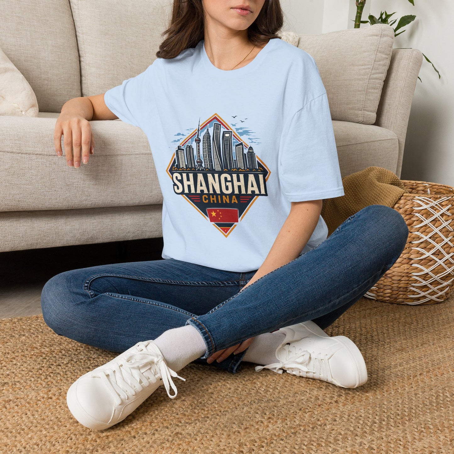 Shanghai Skyline T-Shirt — Retro Cityscape Travel Tee (Shanghai, China)