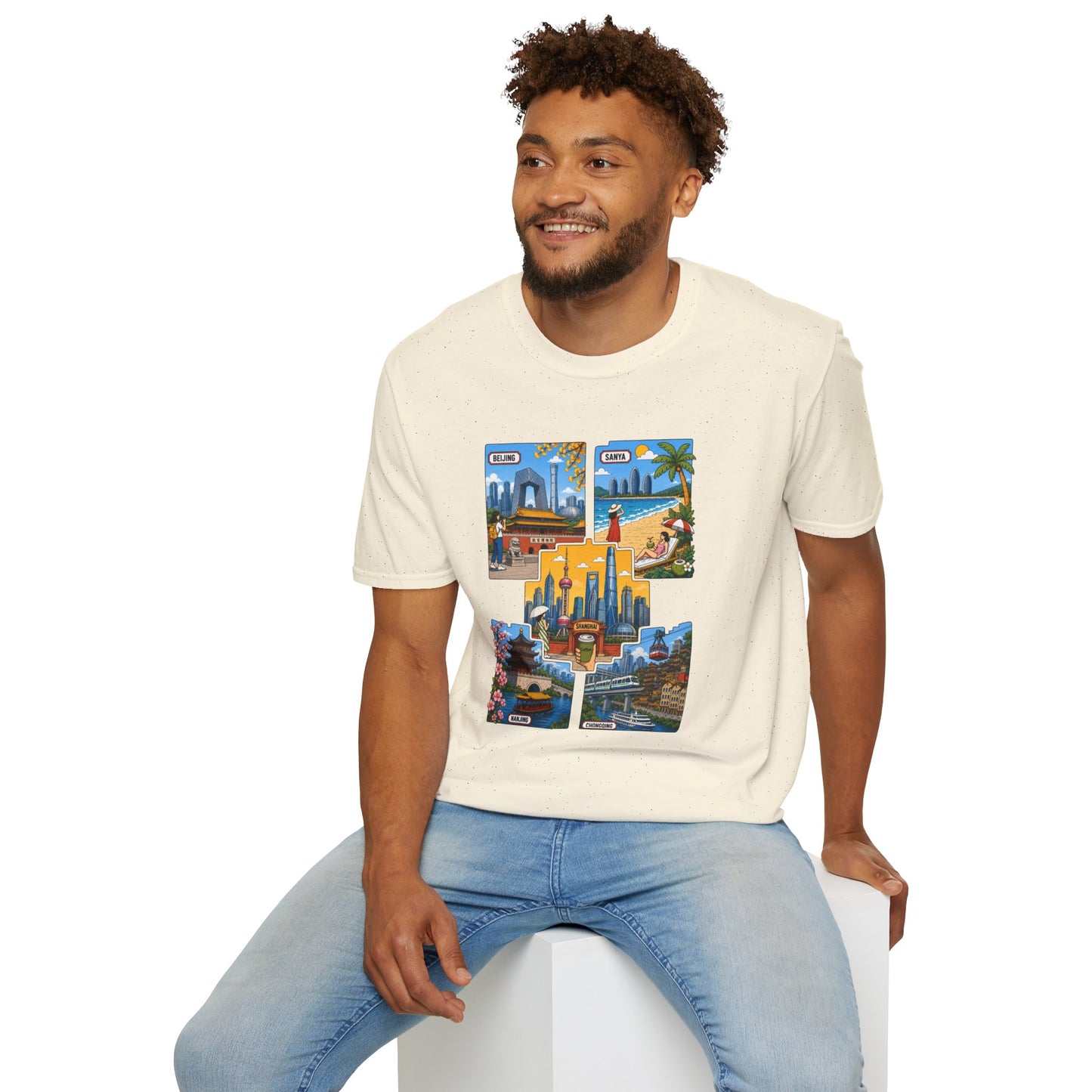Cityscape Postcard T-Shirt — Miami & Dubai Travel Vintage Graphic Tee