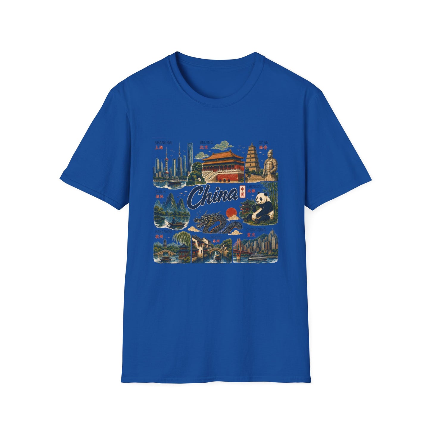 China Travel Collage T-Shirt — Landmarks & Panda Souvenir Tee