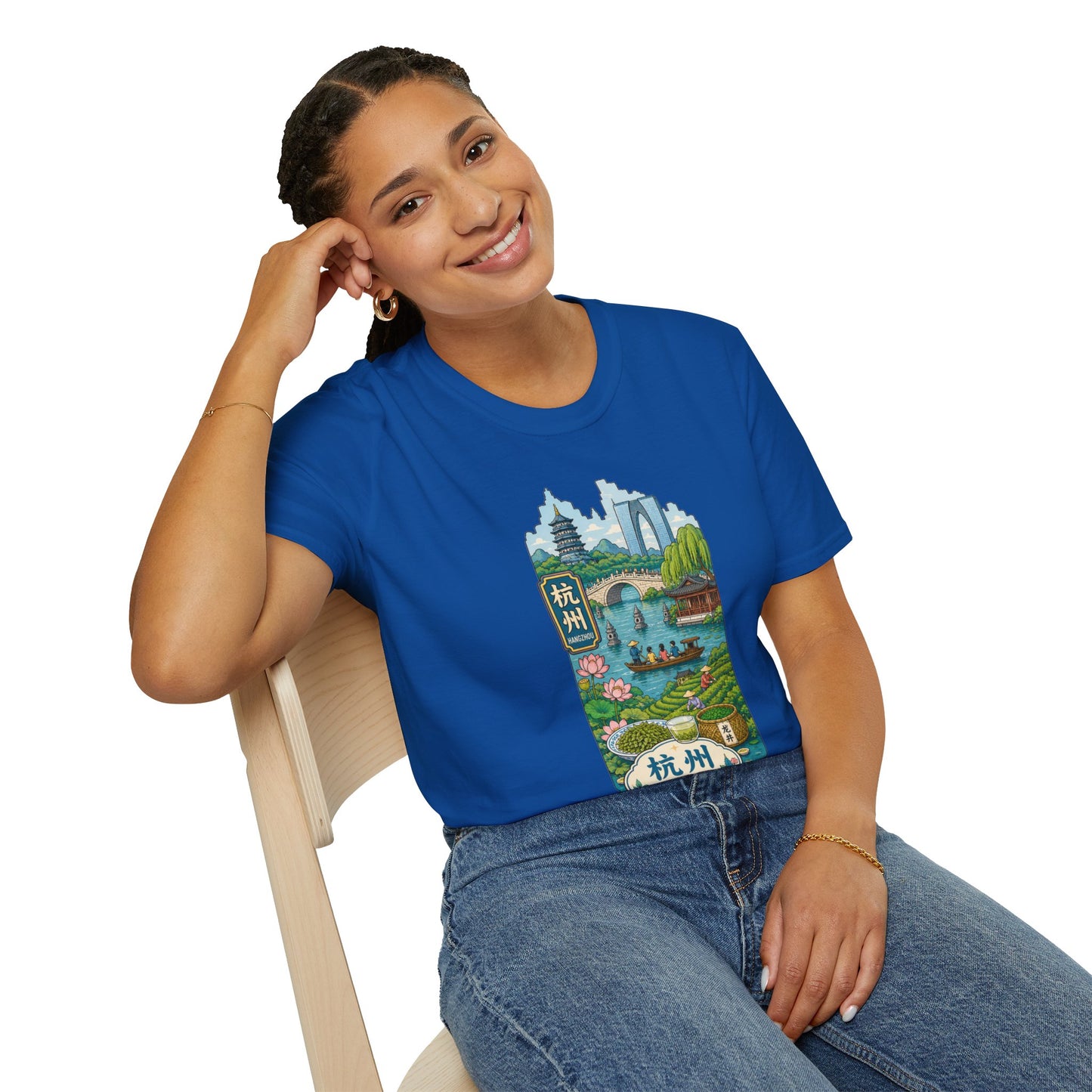 Hangzhou Scenic T-Shirt — West Lake Pagoda & Bridge Illustration