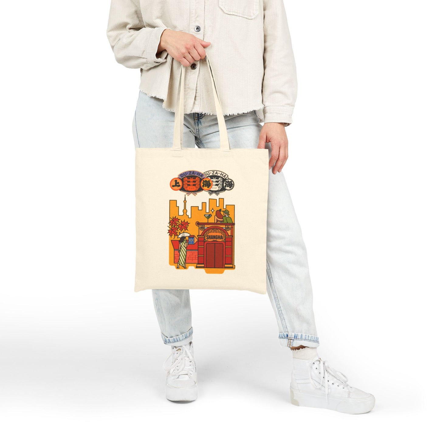 Vintage London Phone Box Canvas Tote — Retro Skyline Cotton Tote Bag