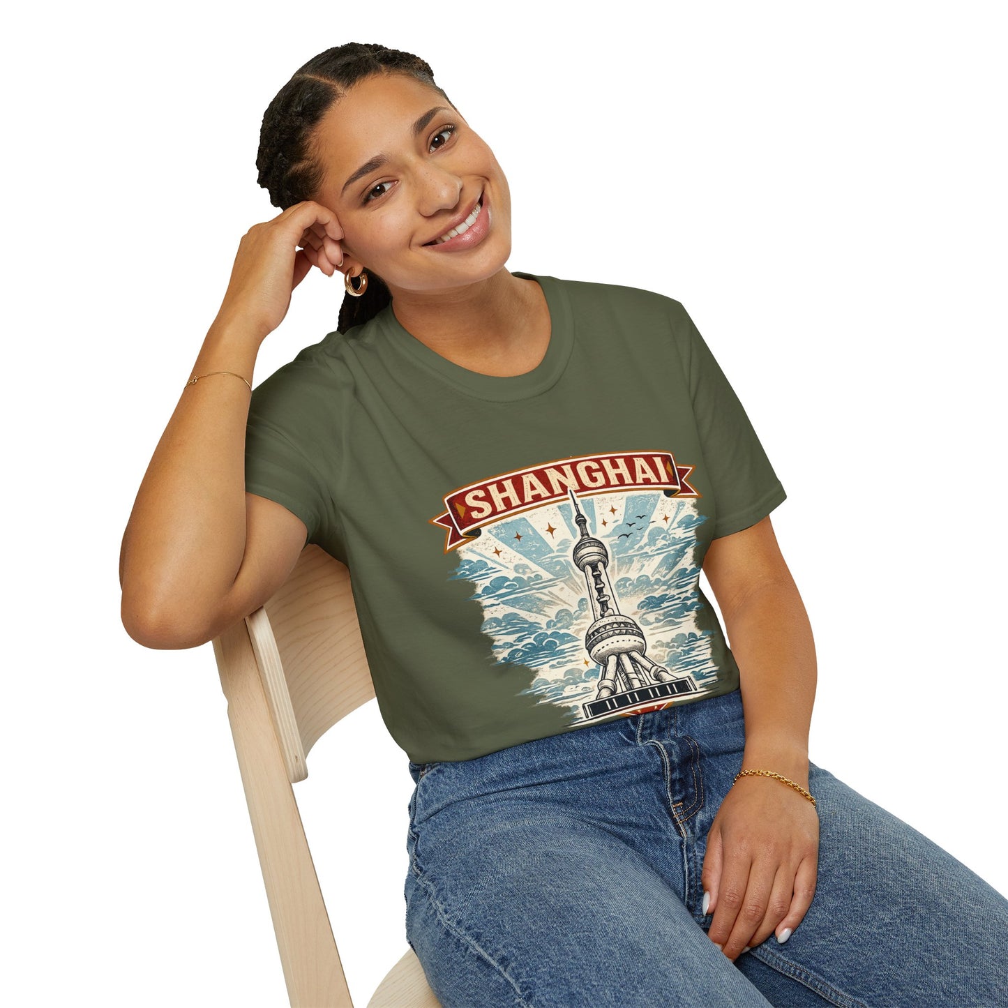 Shanghai Skyline T-Shirt — Retro Oriental Pearl Tower Travel Tee