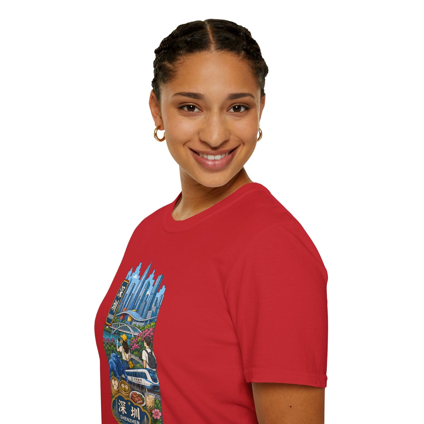 Shenzhen Skyline T-Shirt — Retro Travel City Scene with Chinese Characters