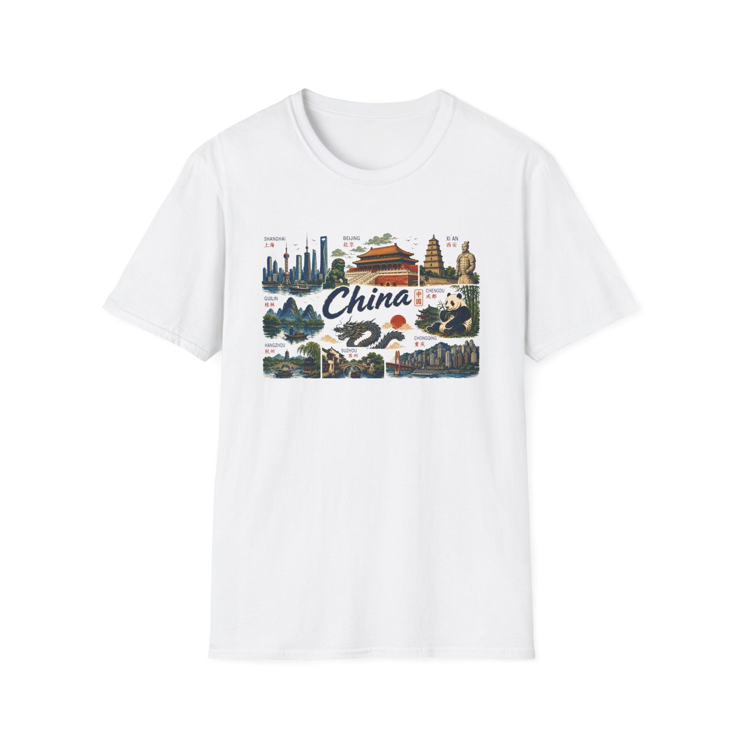China Landmarks T-Shirt — Panda, Great Wall & Skyline Travel Tee