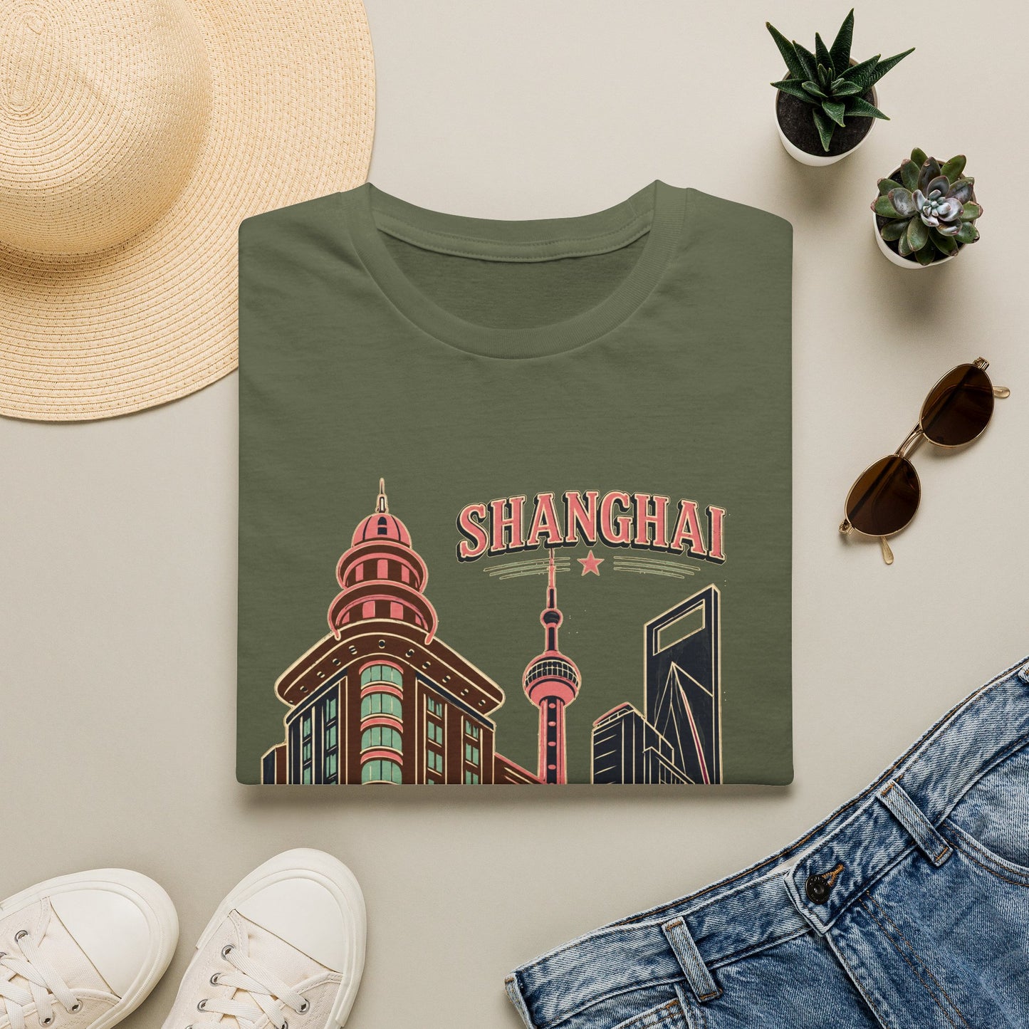 Shanghai Skyline T-Shirt — Retro Cityscape Travel Tee