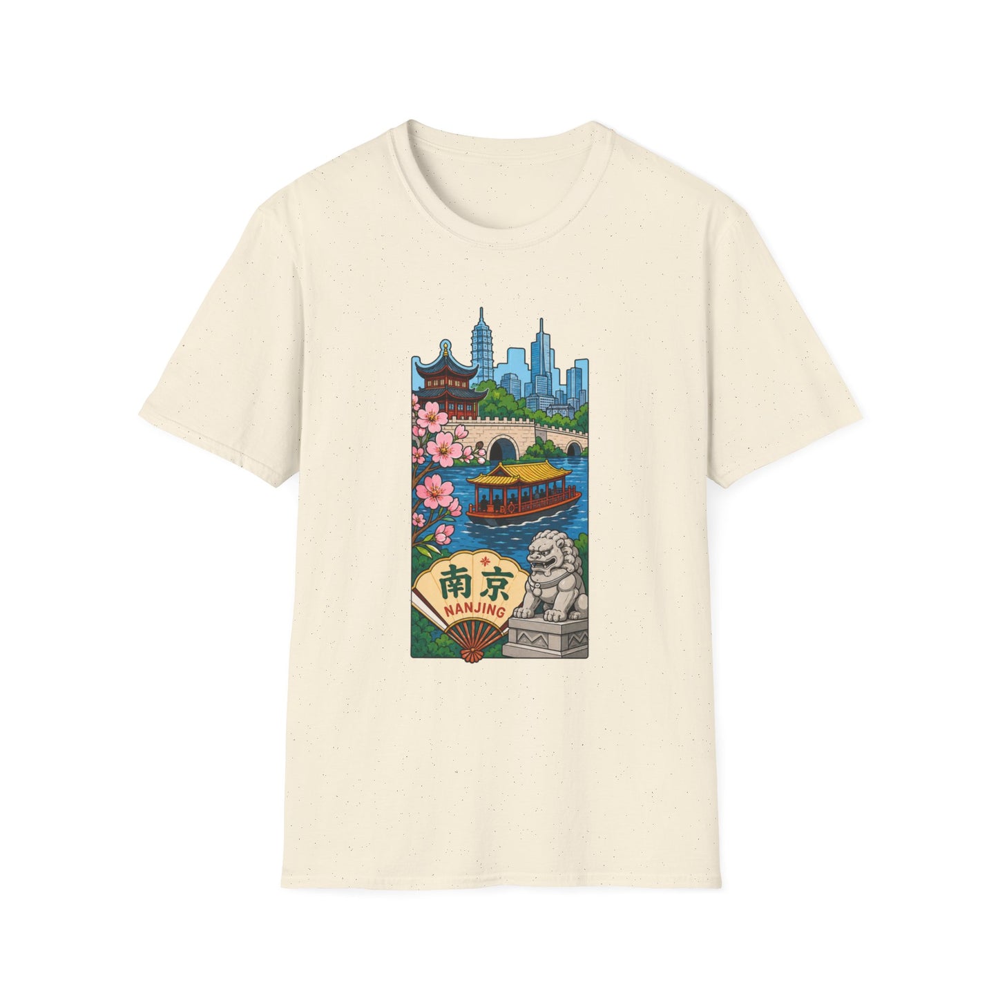 Nanjing Cityscape T-Shirt — Cherry Blossoms, Pagoda & Skyline Travel Shirt