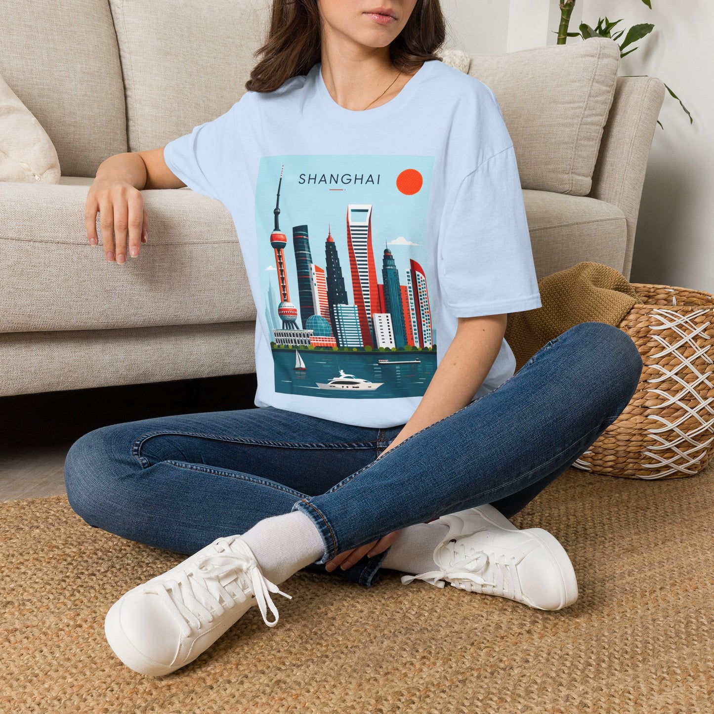 Shanghai Skyline T‑Shirt — Retro Cityscape Tee with 'SHANGHAI' Graphic
