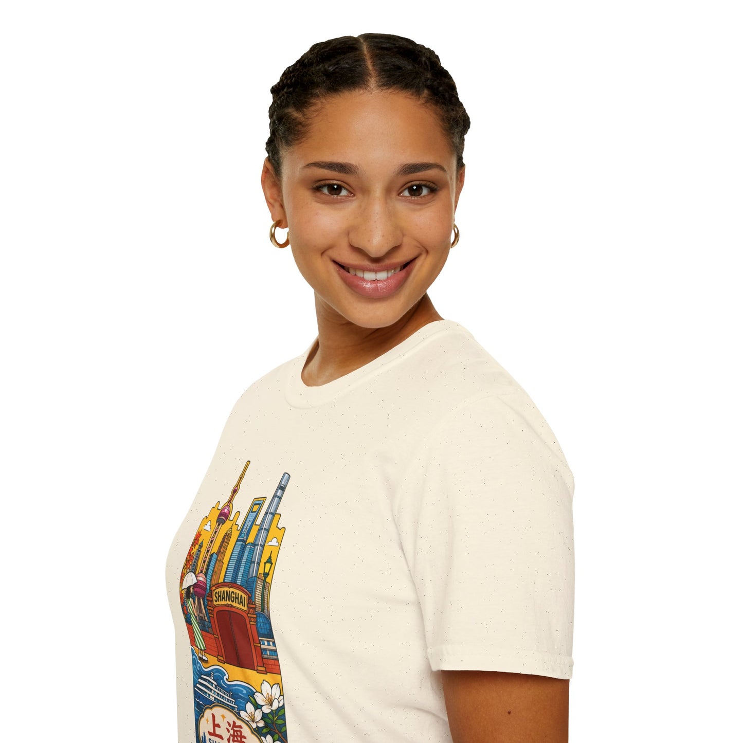 Shanghai Skyline T-Shirt — Vintage Cityscape with Chinese Characters