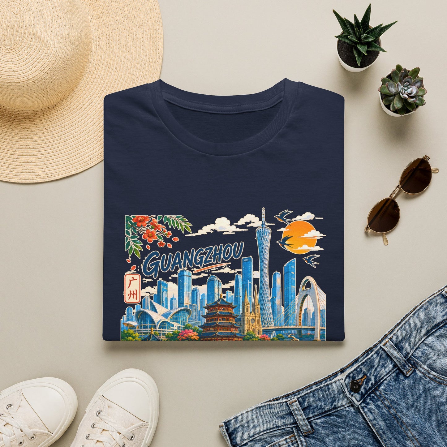 Guangzhou Cityscape T‑Shirt — Vintage Skyline Travel Tee
