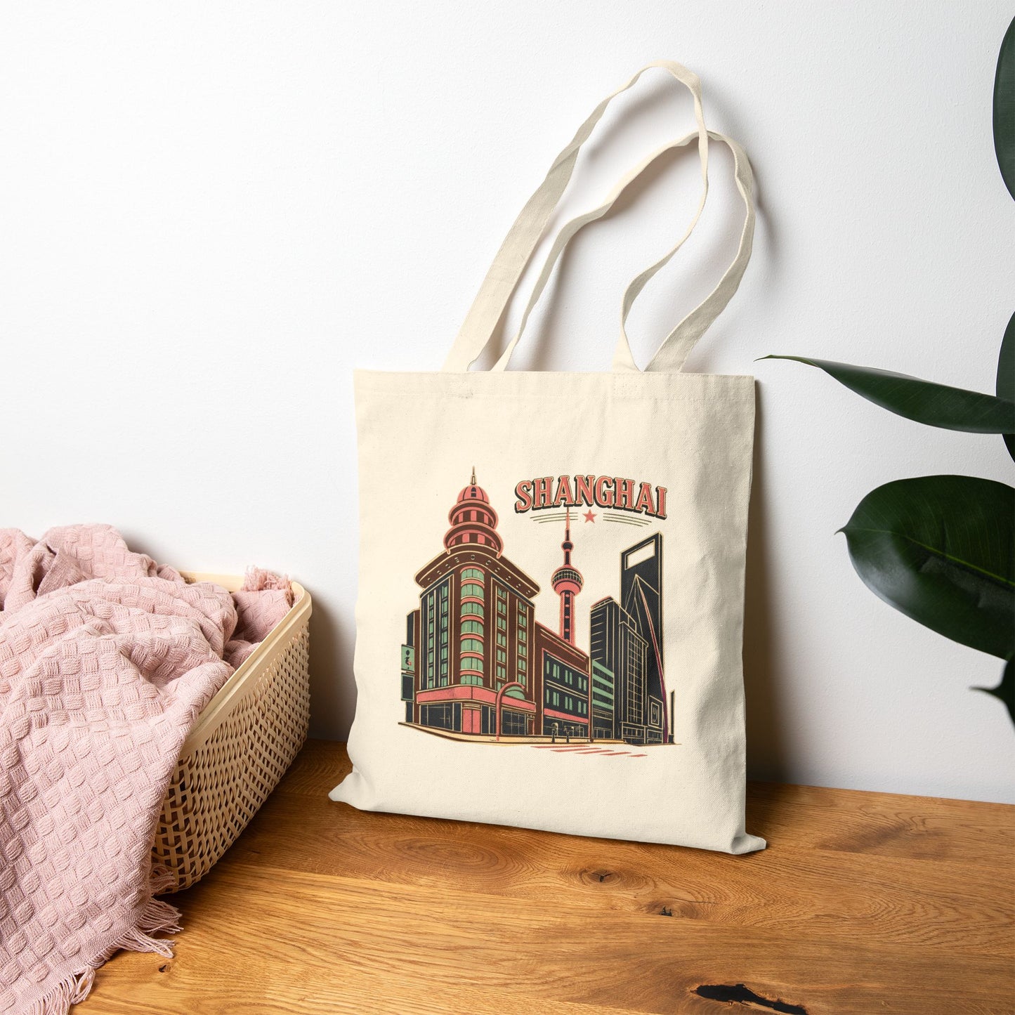 Shanghai Skyline Canvas Tote