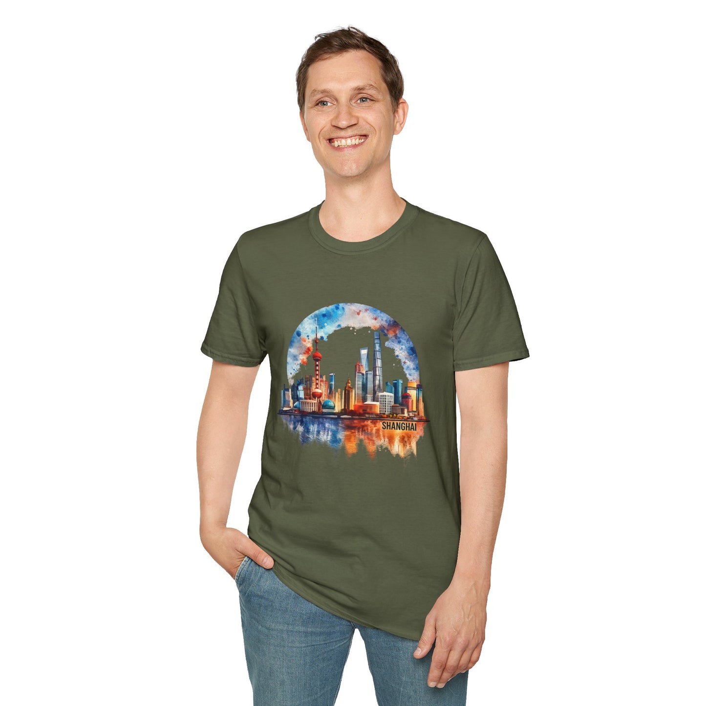 City Skyline T-Shirt — Watercolor Shanghai Landscape Tee