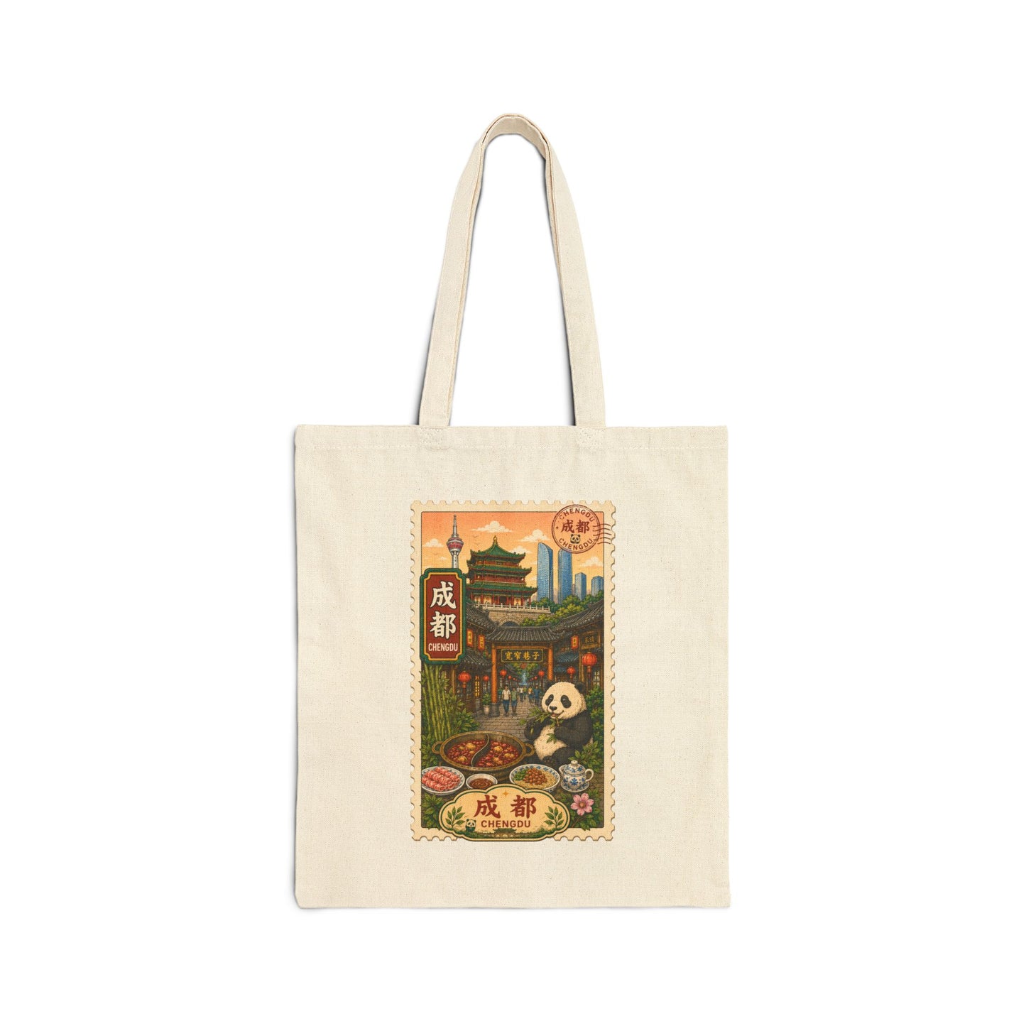 Chengdu Street Food Panda Canvas Tote Bag — Vintage Chinese Travel Market Print