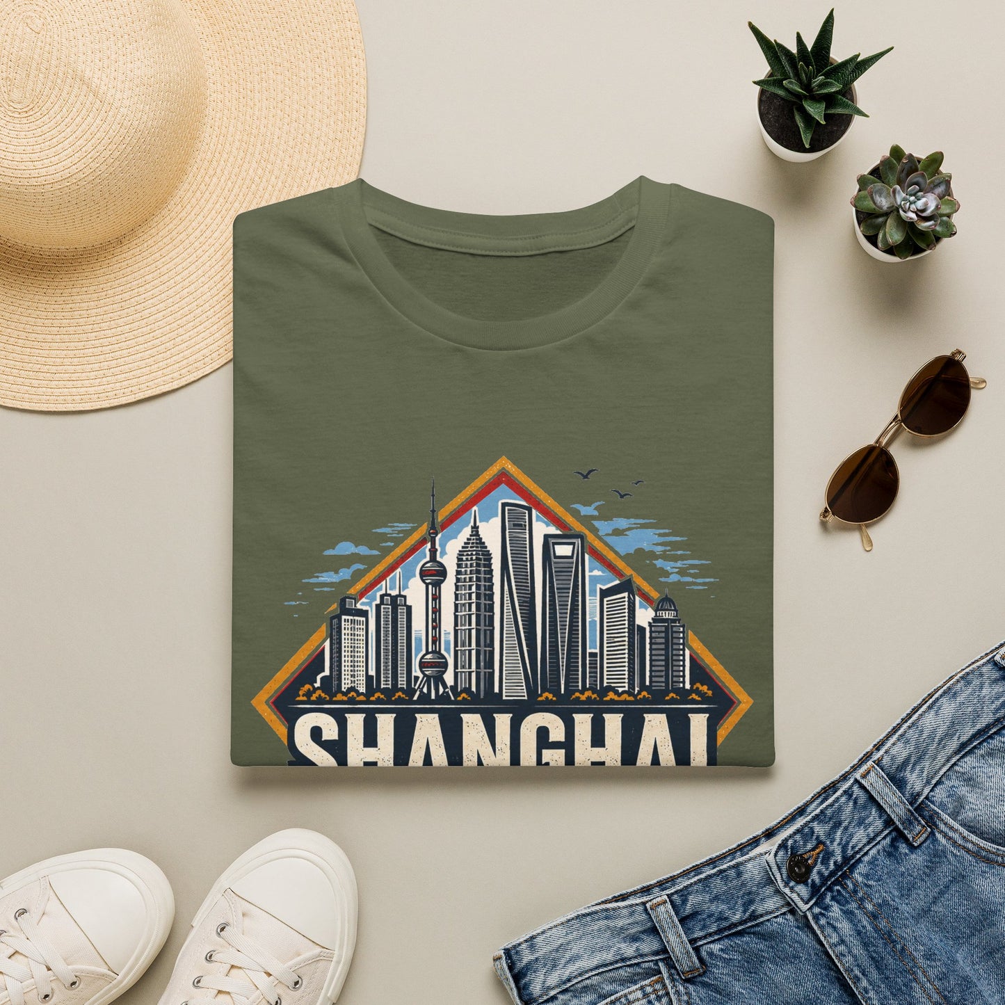 Shanghai Skyline T-Shirt — Retro Cityscape China Travel Tee