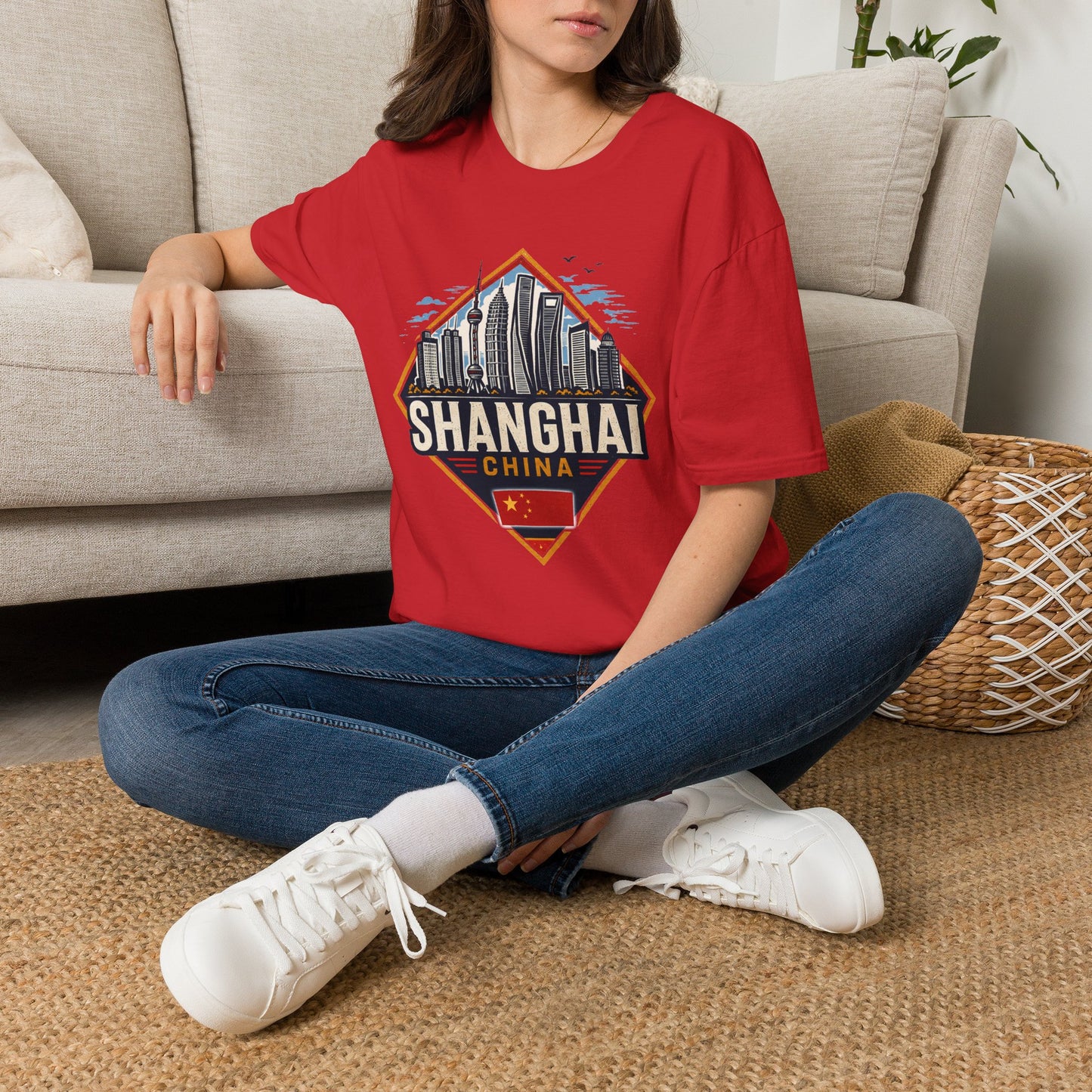 Shanghai Skyline T-Shirt — Retro Cityscape China Travel Tee