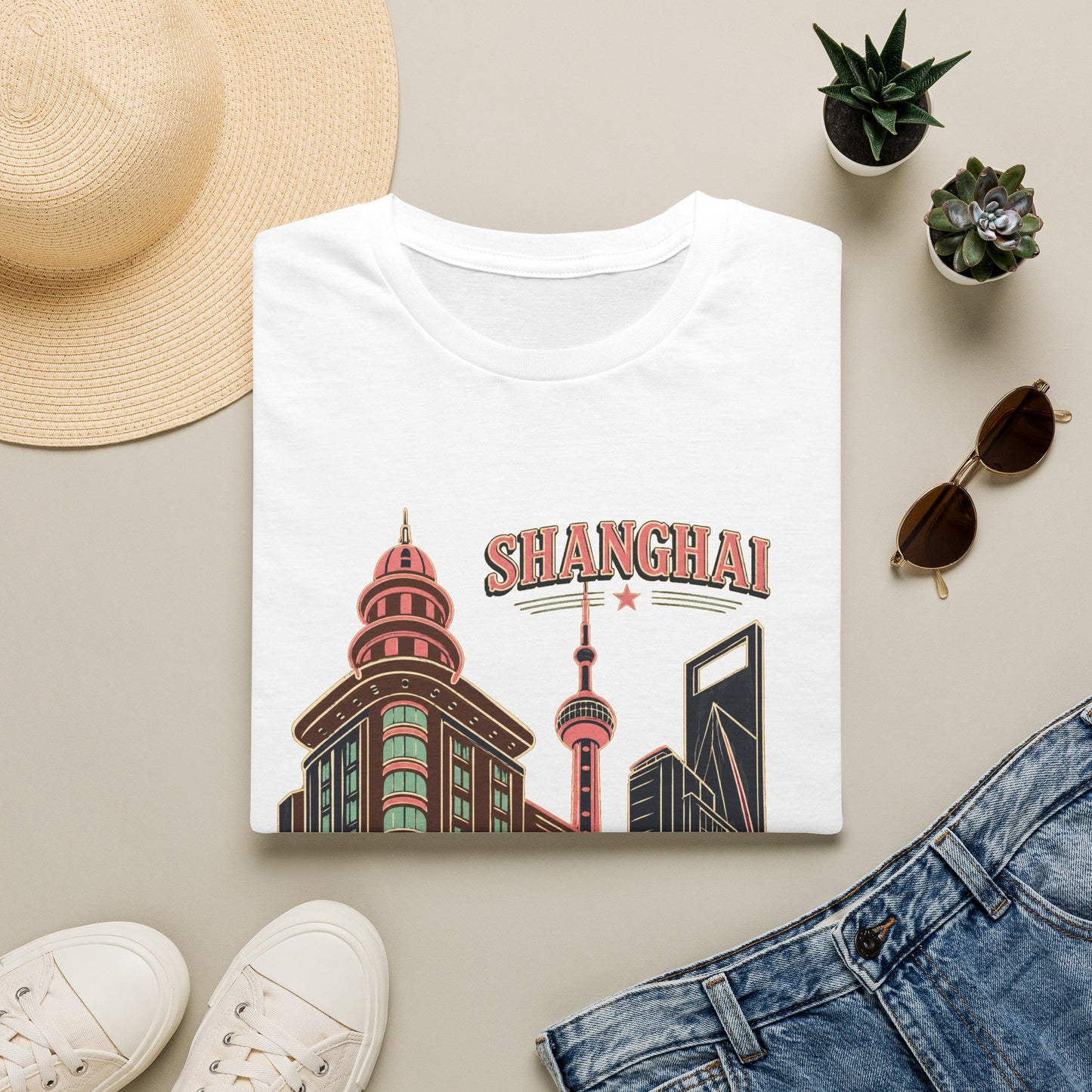 Shanghai Skyline T-Shirt — Retro Cityscape Travel Tee