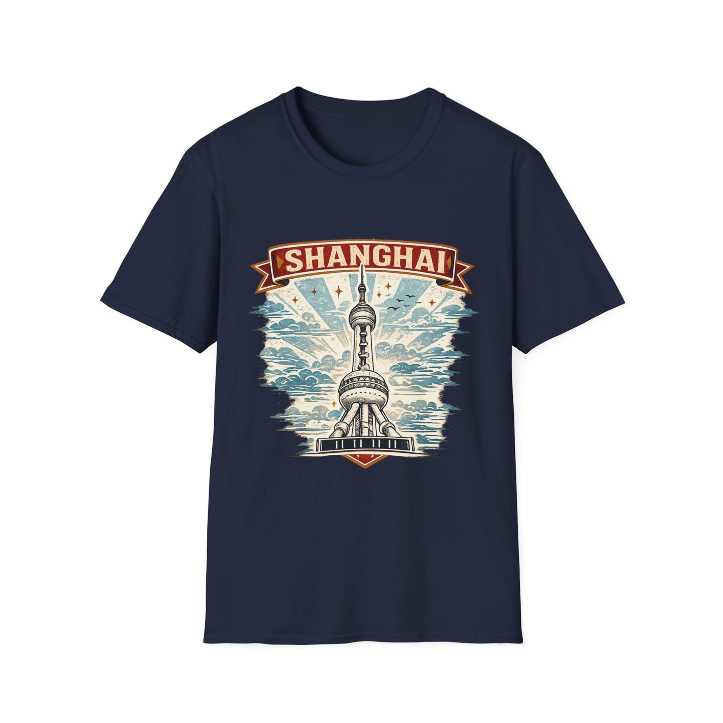 Shanghai Skyline T-Shirt — Retro Oriental Pearl Tower Travel Tee