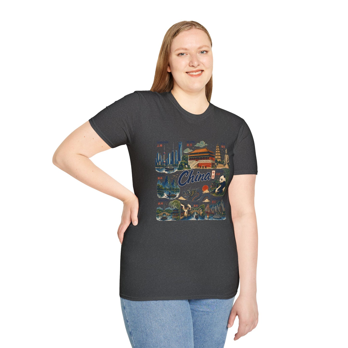 China Travel Collage T-Shirt — Landmarks & Panda Souvenir Tee