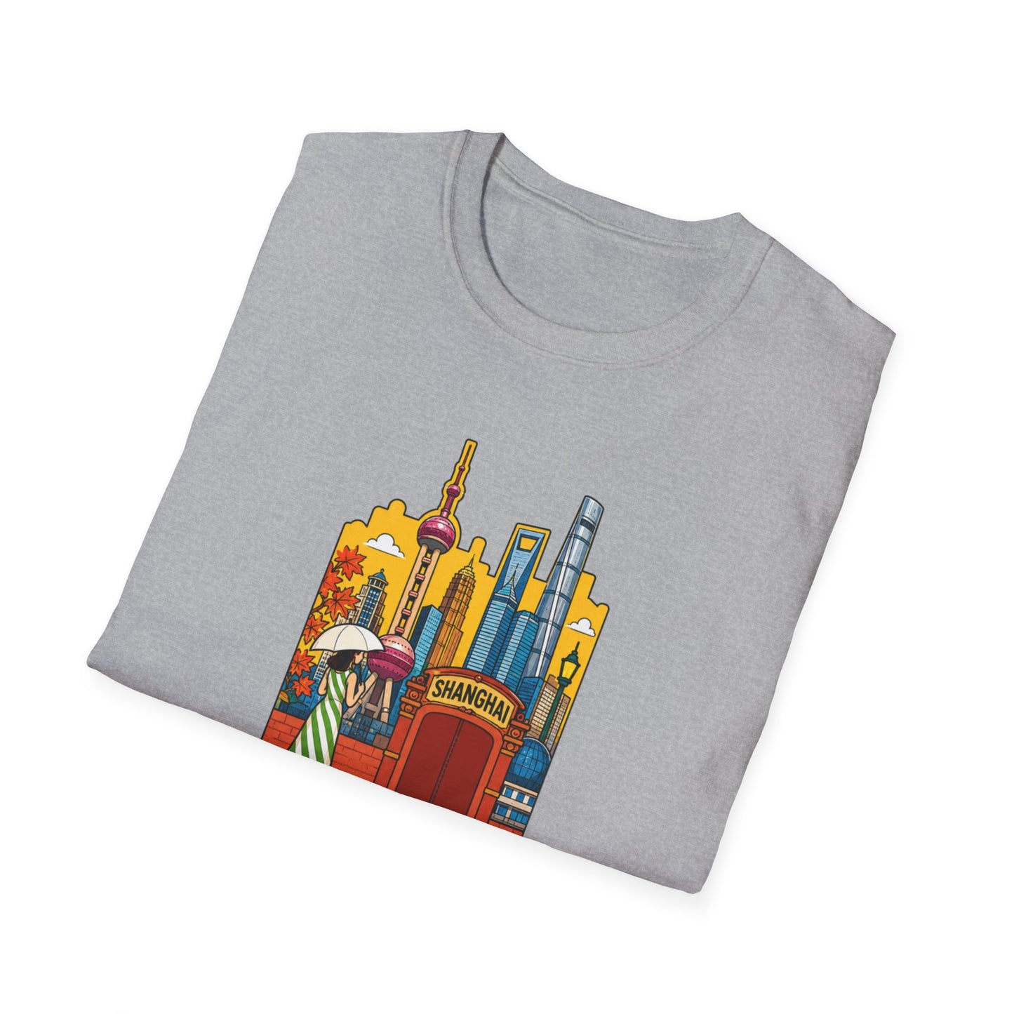 Shanghai Skyline T-Shirt — Vintage Cityscape with Chinese Characters