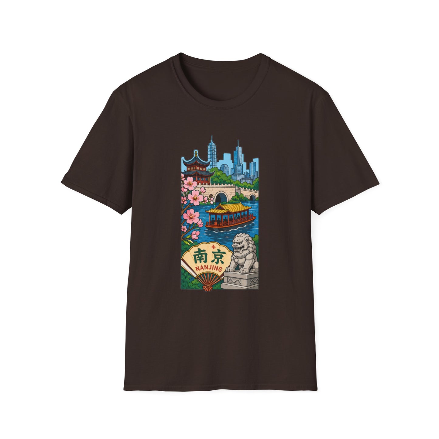 Nanjing Cityscape T-Shirt — Cherry Blossoms, Pagoda & Skyline Travel Shirt