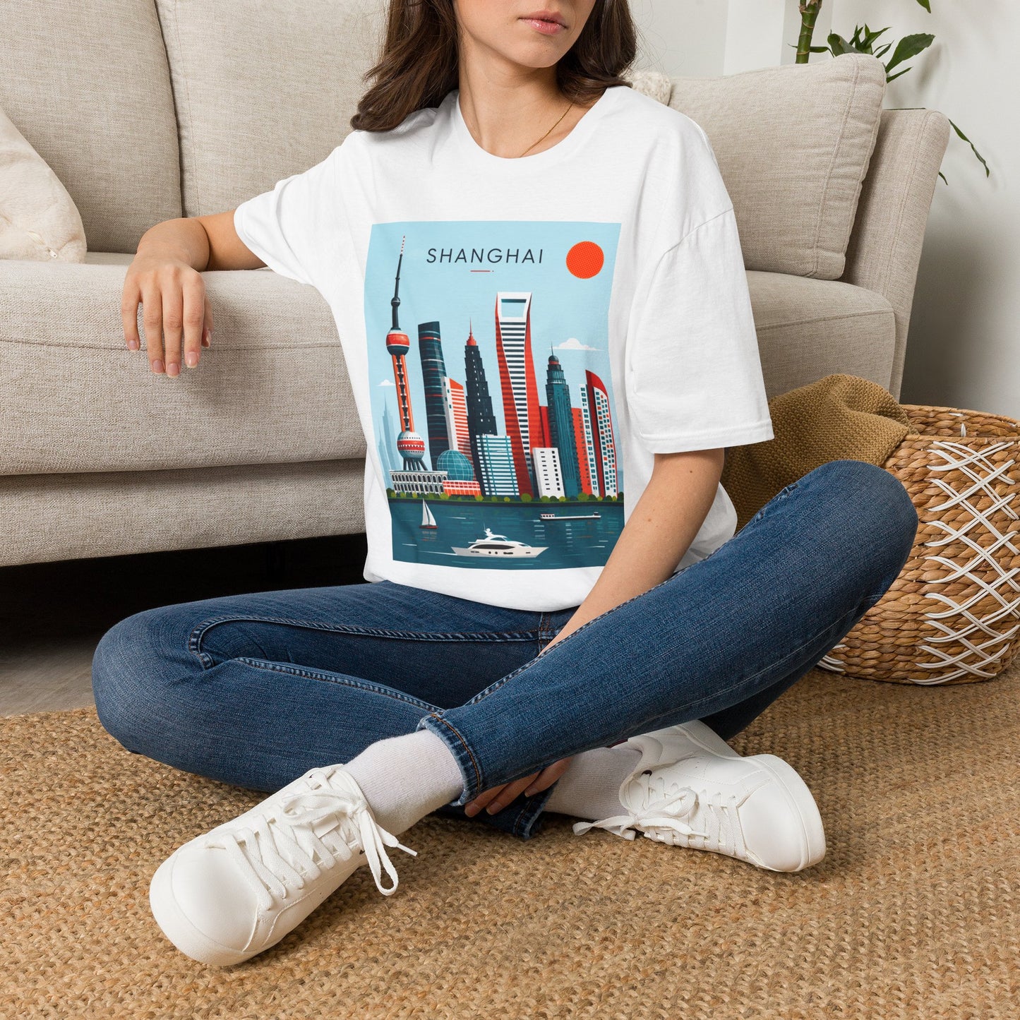 Shanghai Skyline T‑Shirt — Retro Cityscape Tee with 'SHANGHAI' Graphic