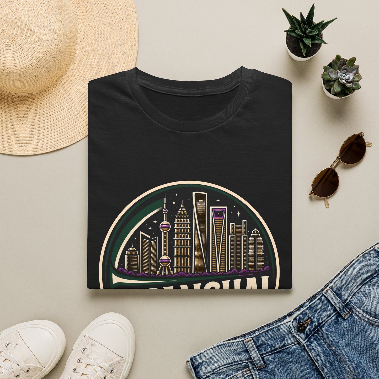 Shanghai Skyline T-Shirt — Retro Cityscape Tee