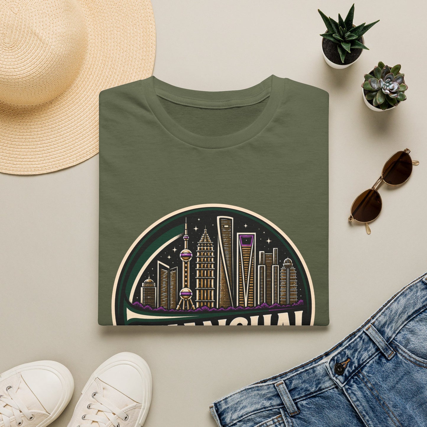 Shanghai Skyline T-Shirt — Retro Cityscape Tee
