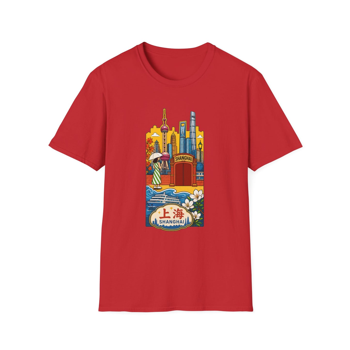 Shanghai Skyline T-Shirt — Vintage Cityscape with Chinese Characters