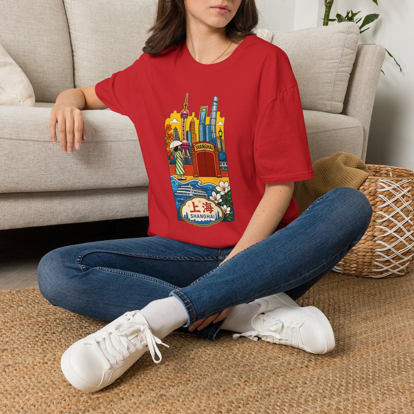 Shanghai Skyline T-Shirt — Vintage Cityscape with Chinese Characters