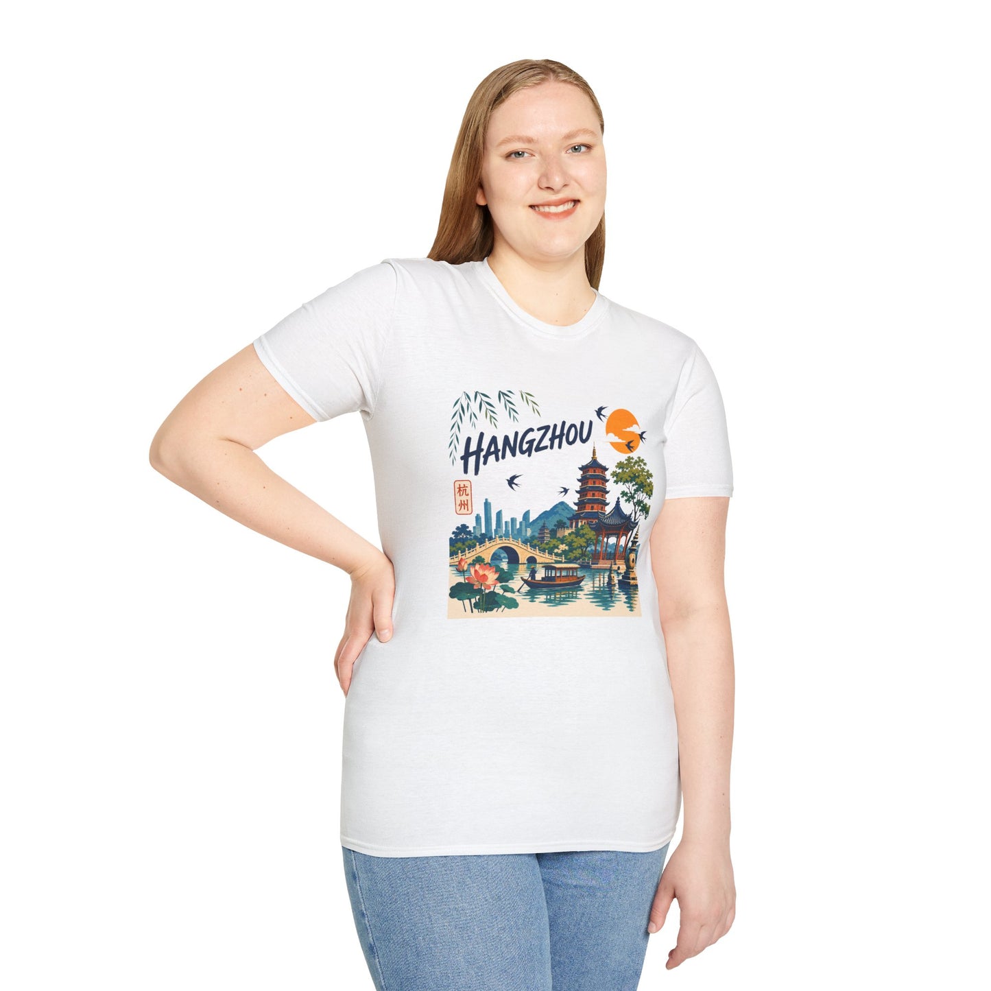 Hangzhou Travel Tee — Scenic Pagoda, Skyline & Sunset Graphic T-Shirt