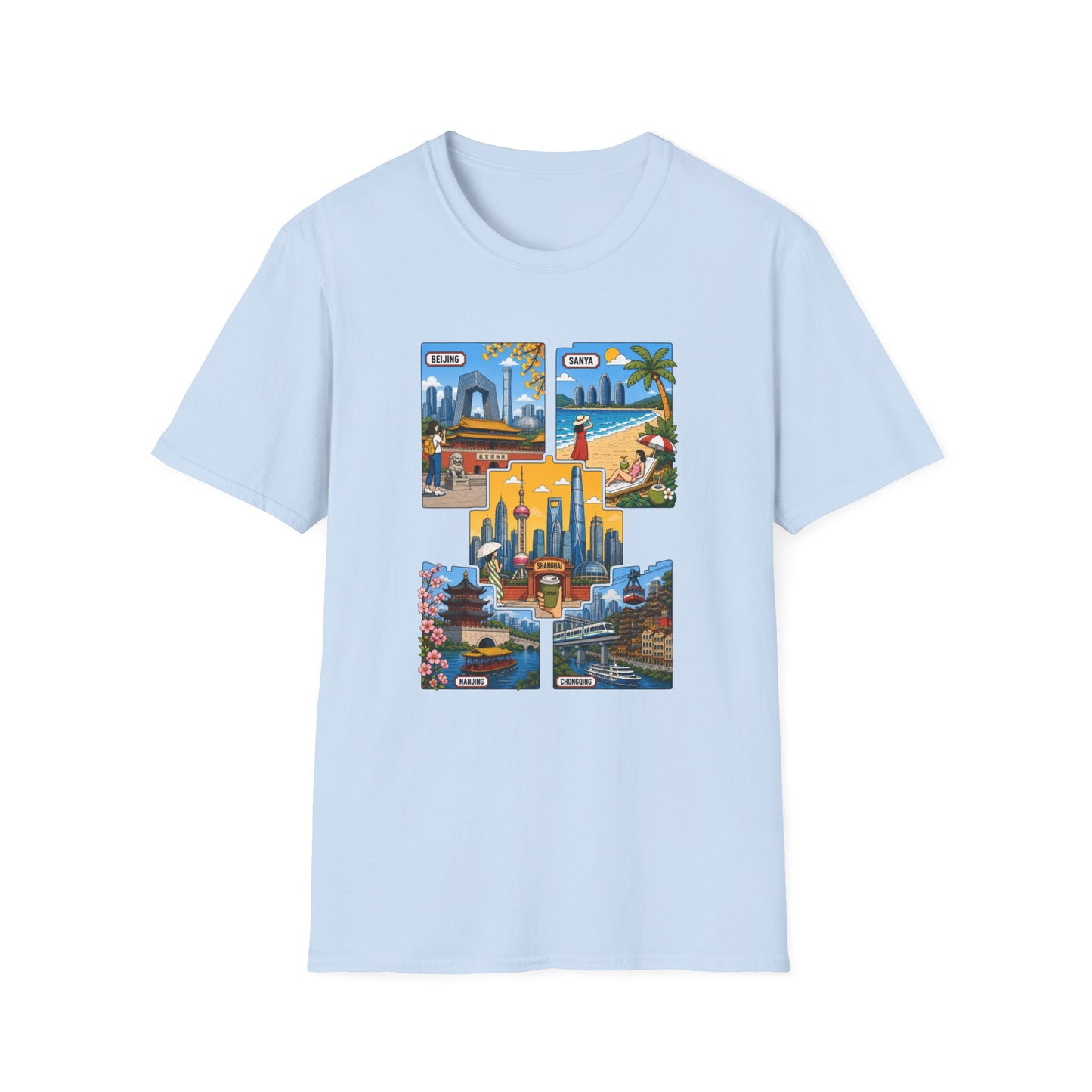 Cityscape Postcard T-Shirt — Miami & Dubai Travel Vintage Graphic Tee