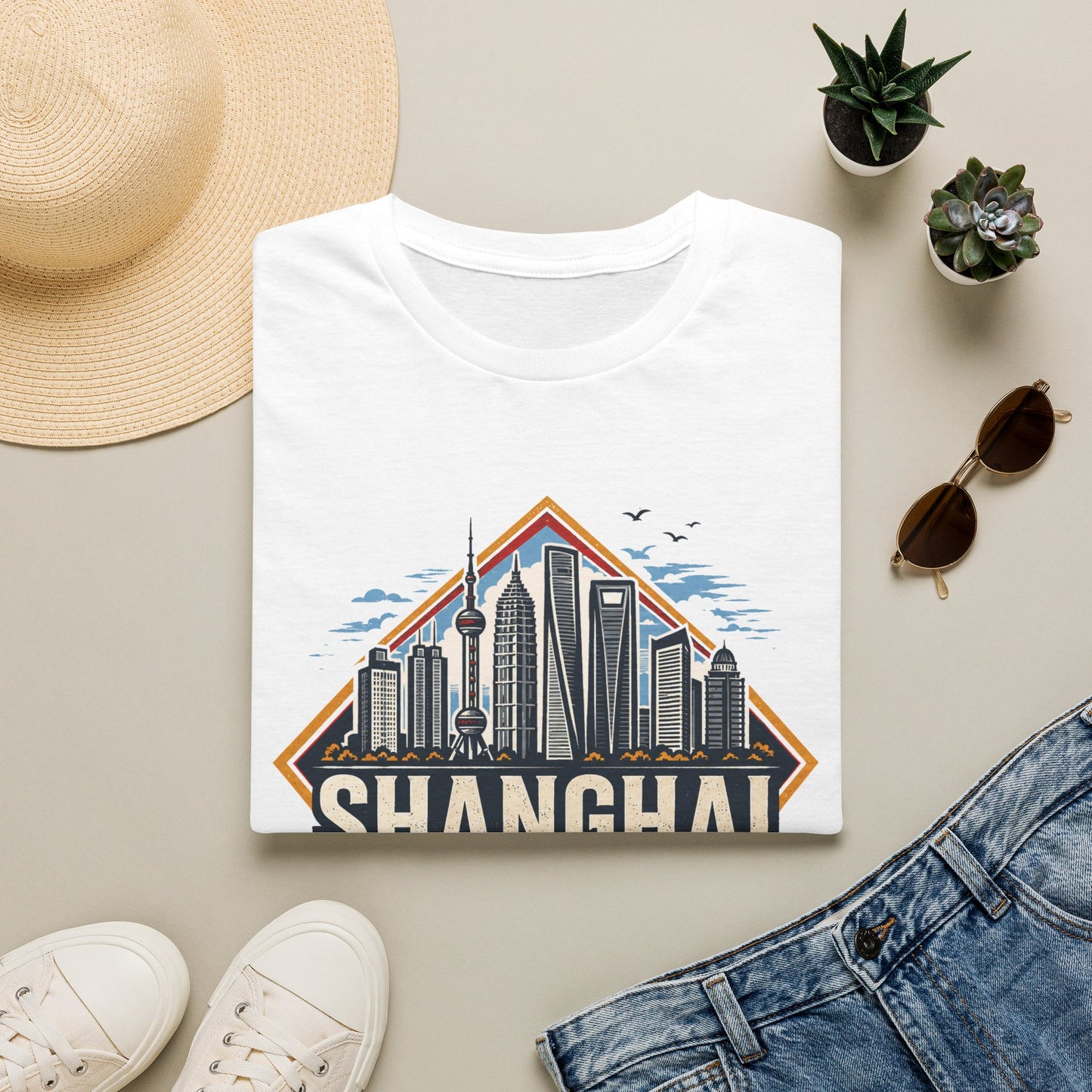 Shanghai Skyline T-Shirt — Retro Cityscape China Travel Tee