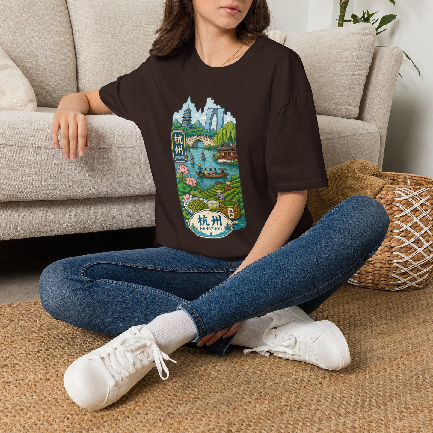 Hangzhou Scenic T-Shirt — West Lake Pagoda & Bridge Illustration