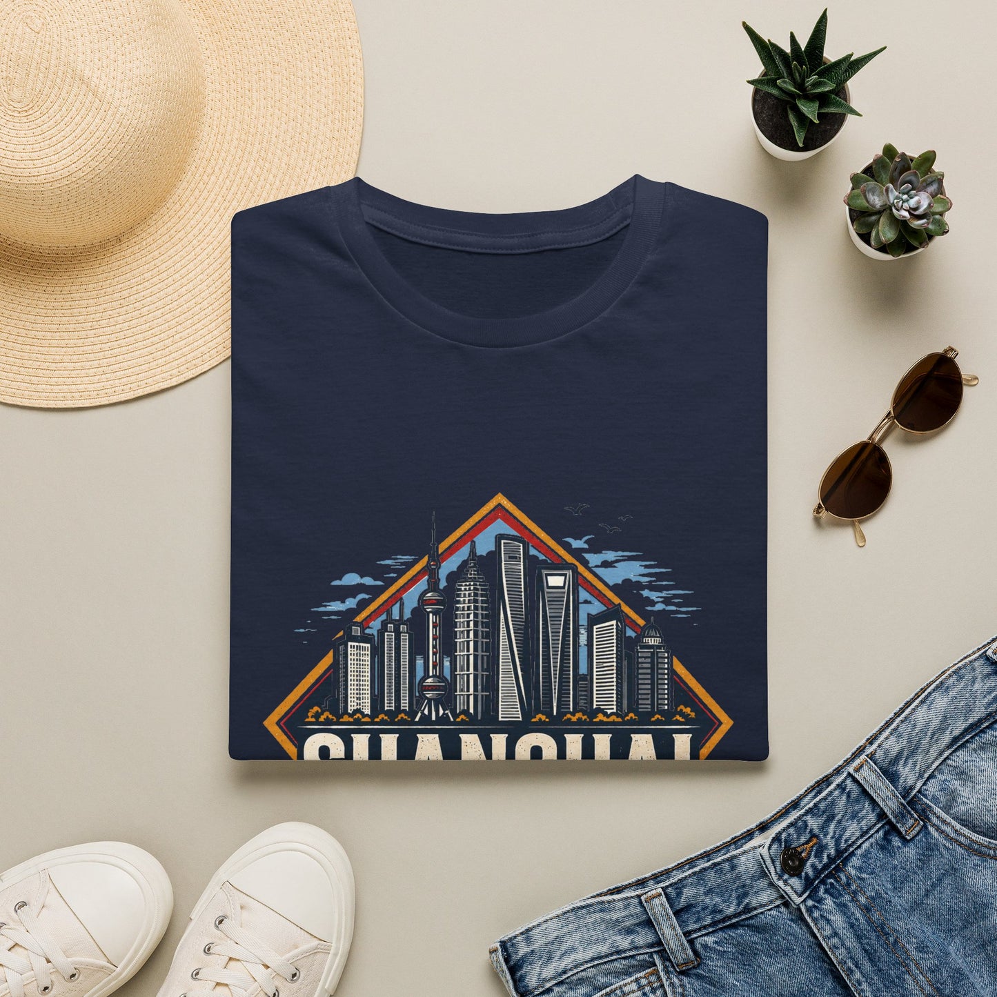 Shanghai Skyline T-Shirt — Retro Cityscape Travel Tee (Shanghai, China)