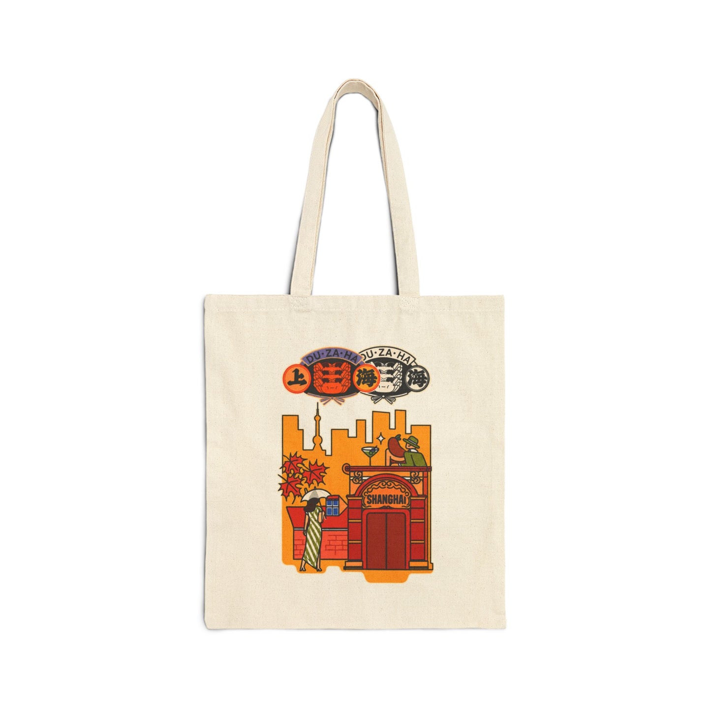 Vintage London Phone Box Canvas Tote — Retro Skyline Cotton Tote Bag