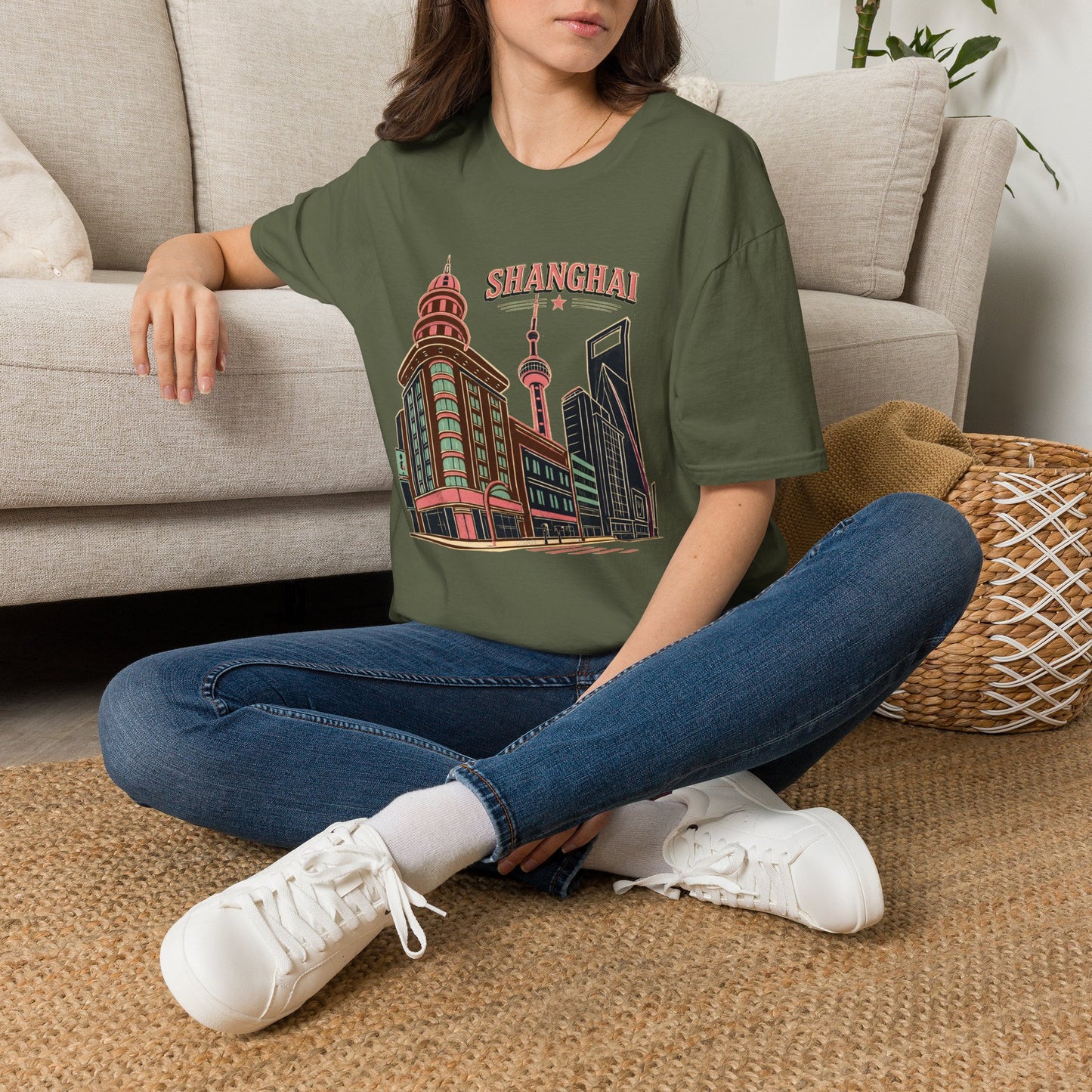 Shanghai Skyline T-Shirt — Retro Cityscape Travel Tee