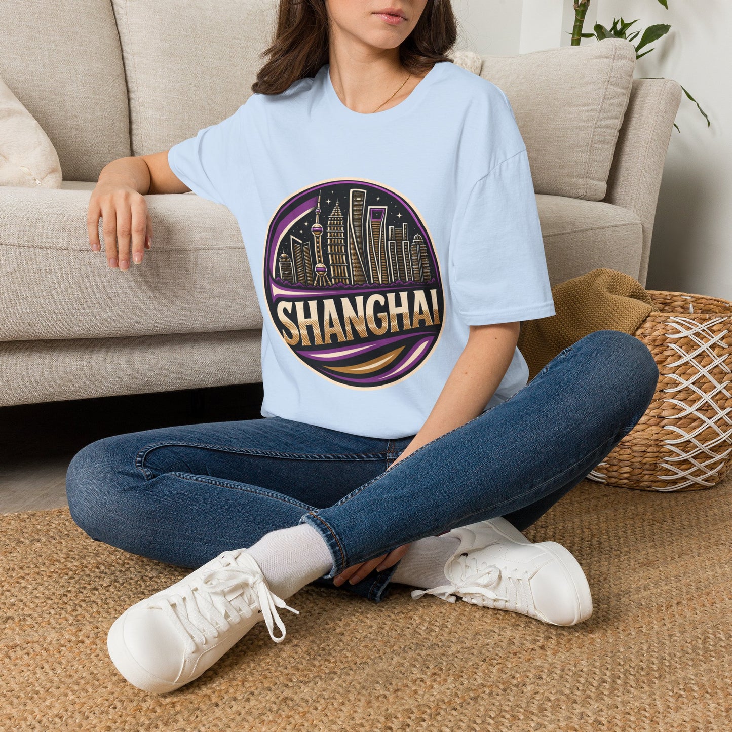 Shanghai Skyline T-Shirt — Retro Neon Cityscape Tee