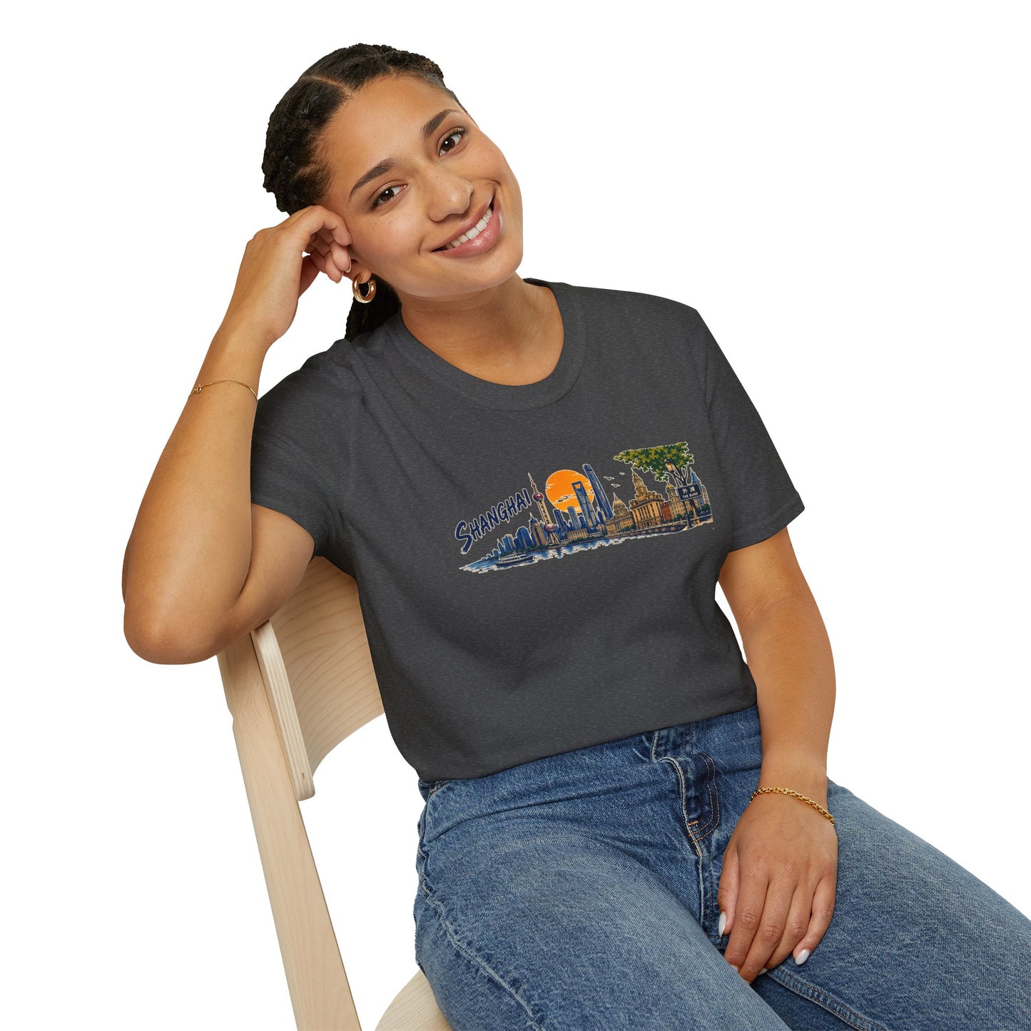 Shanghai Skyline T-Shirt — Vintage Cityscape Sunset Tee