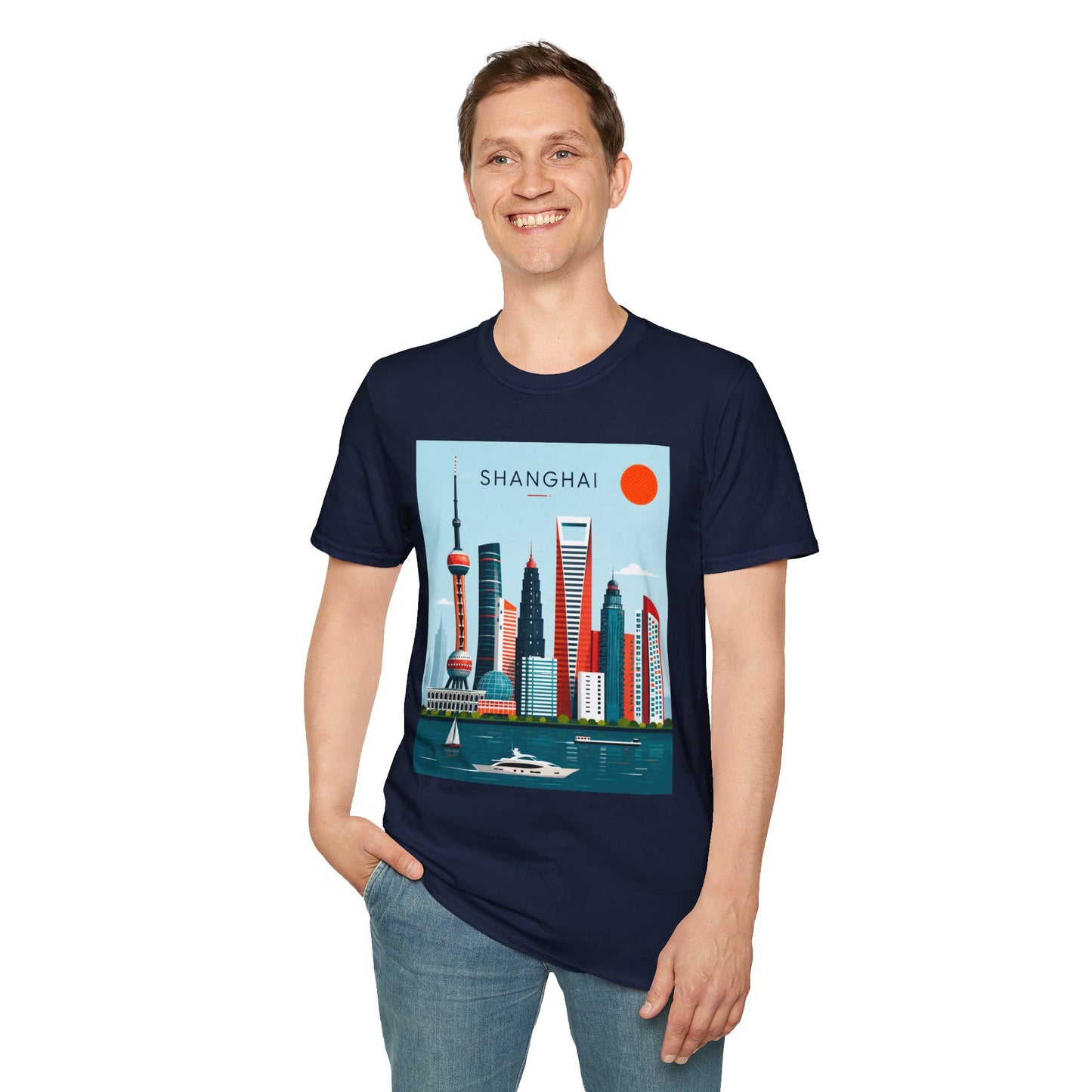 Shanghai Skyline T‑Shirt — Retro Cityscape Tee with 'SHANGHAI' Graphic