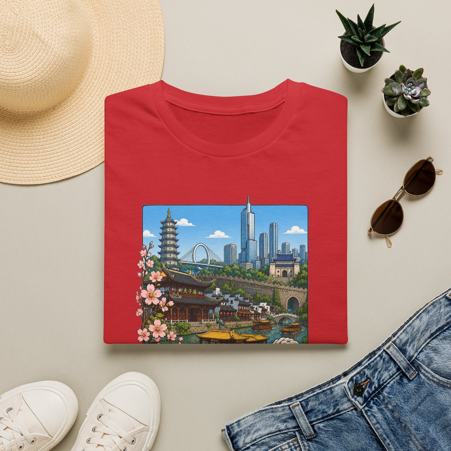 T-Shirt — Nanjing Skyline Vintage Travel Poster Tee