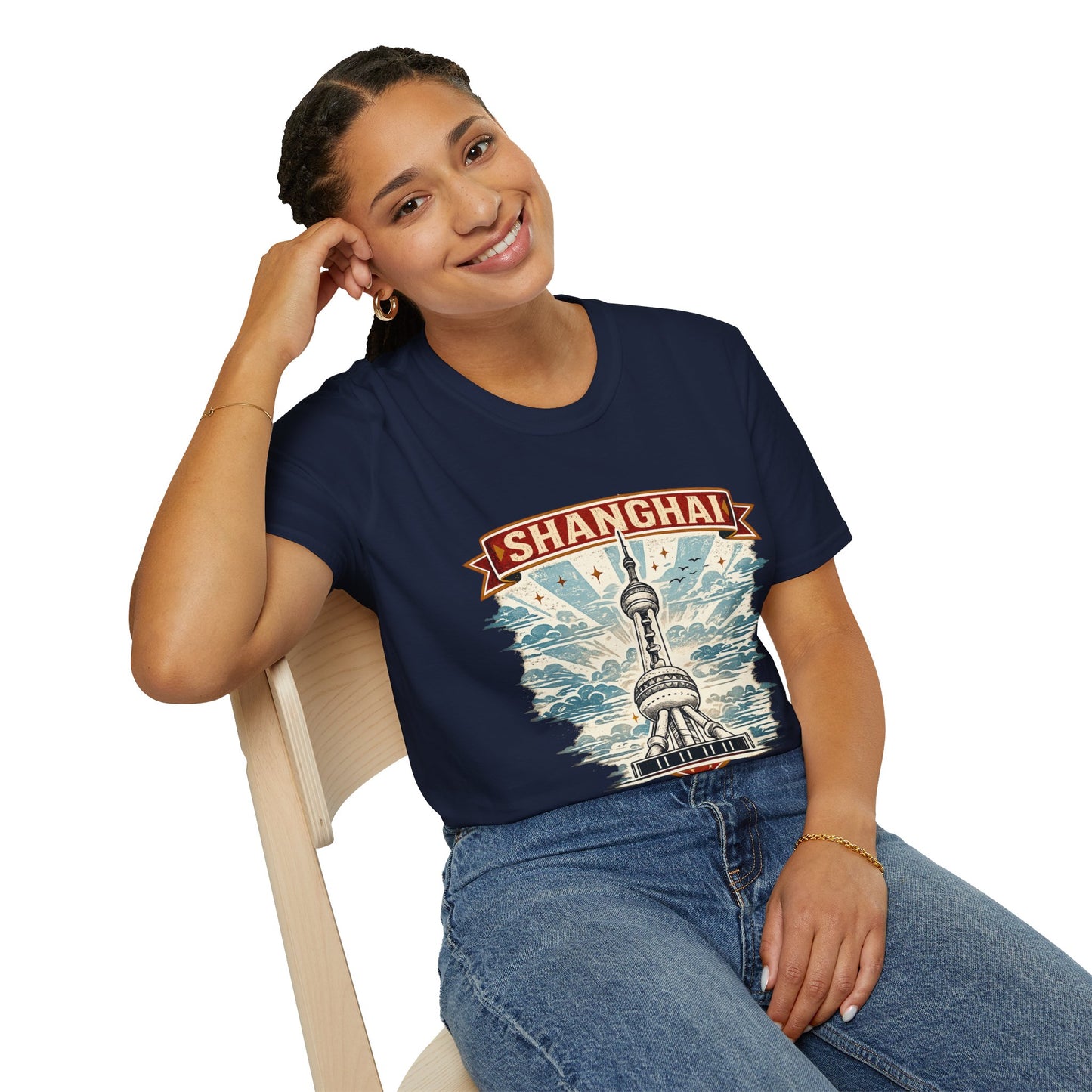 Shanghai Skyline T-Shirt — Retro Oriental Pearl Tower Travel Tee