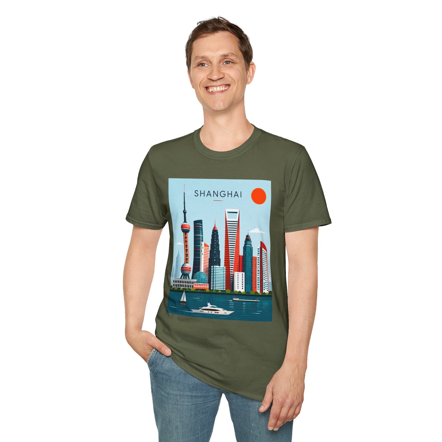Shanghai Skyline T‑Shirt — Retro Cityscape Tee with 'SHANGHAI' Graphic