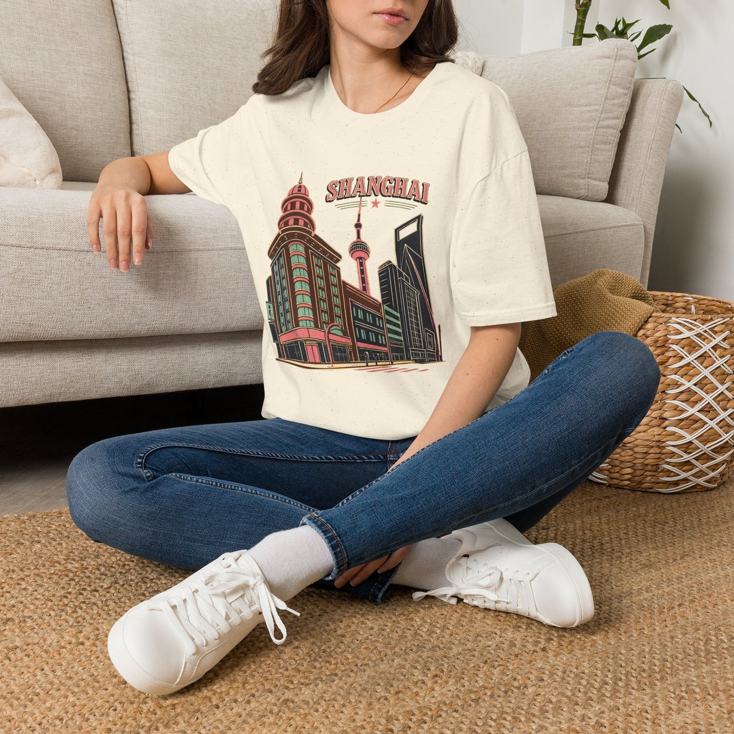 Shanghai Skyline T-Shirt — Retro Cityscape Travel Tee