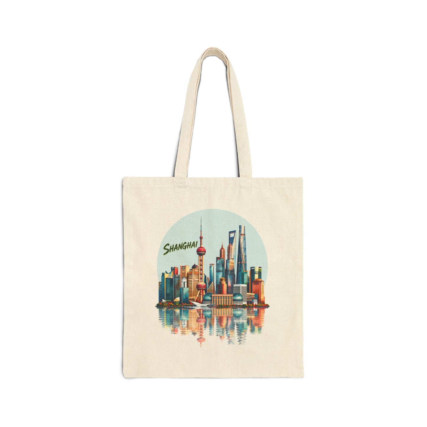 Shanghai Skyline Canvas Tote Bag – Vintage Cityscape Reusable Shopper