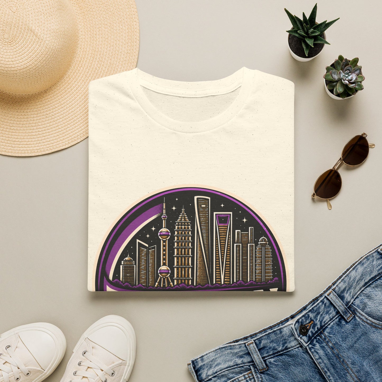 Shanghai Skyline T-Shirt — Retro Neon Cityscape Tee